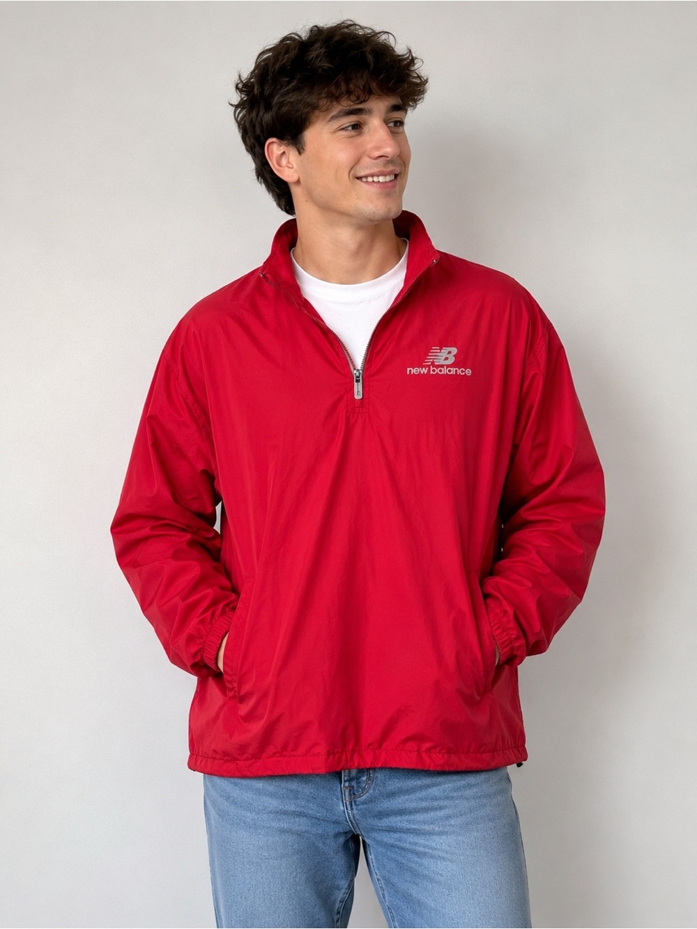 New Balance Red Quarter Zip Windbreaker Pullover Jacket Lightweight Large